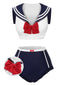 [Pré-vente] Maillot de bain bleu foncé nautique et nœud des années 1970