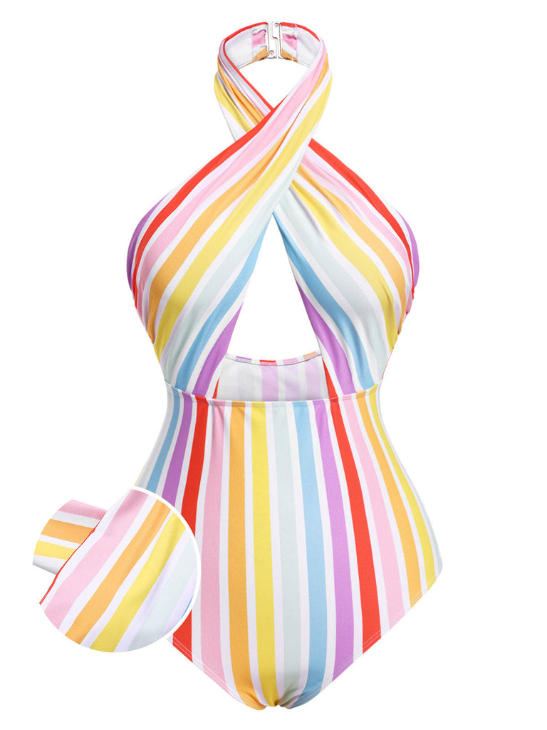 Maillot de Bain multicolore à rayures arc-en-ciel des années 1960