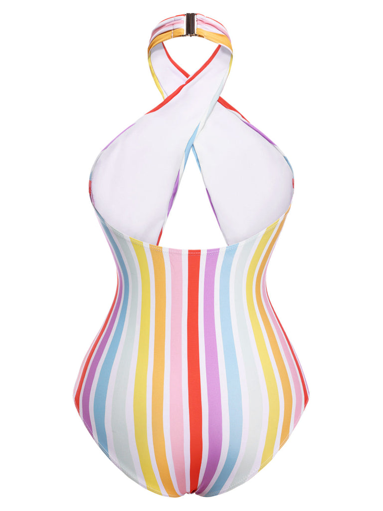 Maillot de Bain multicolore à rayures arc-en-ciel des années 1960