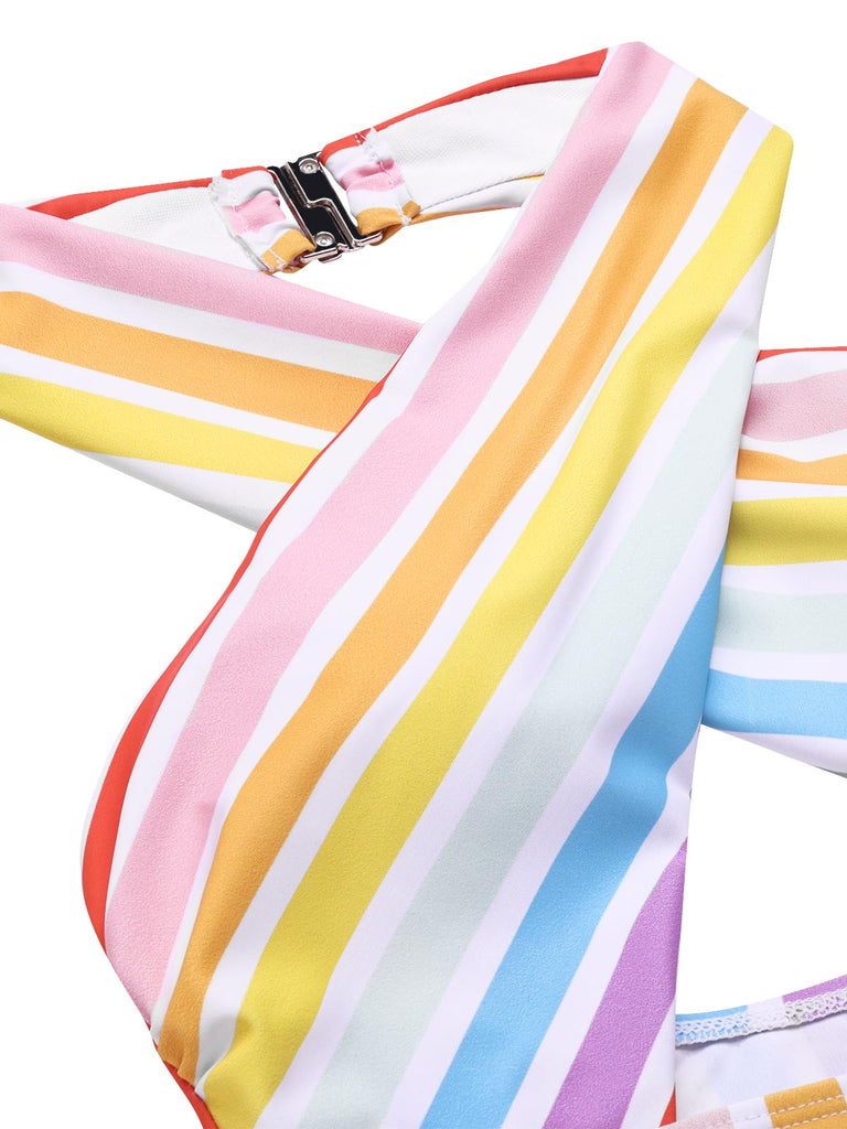 Maillot de Bain multicolore à rayures arc-en-ciel des années 1960