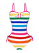 Maillot de bain à rayures creux avec nœud Barbie des années 1960
