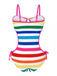 Maillot de bain à rayures creux avec nœud Barbie des années 1960