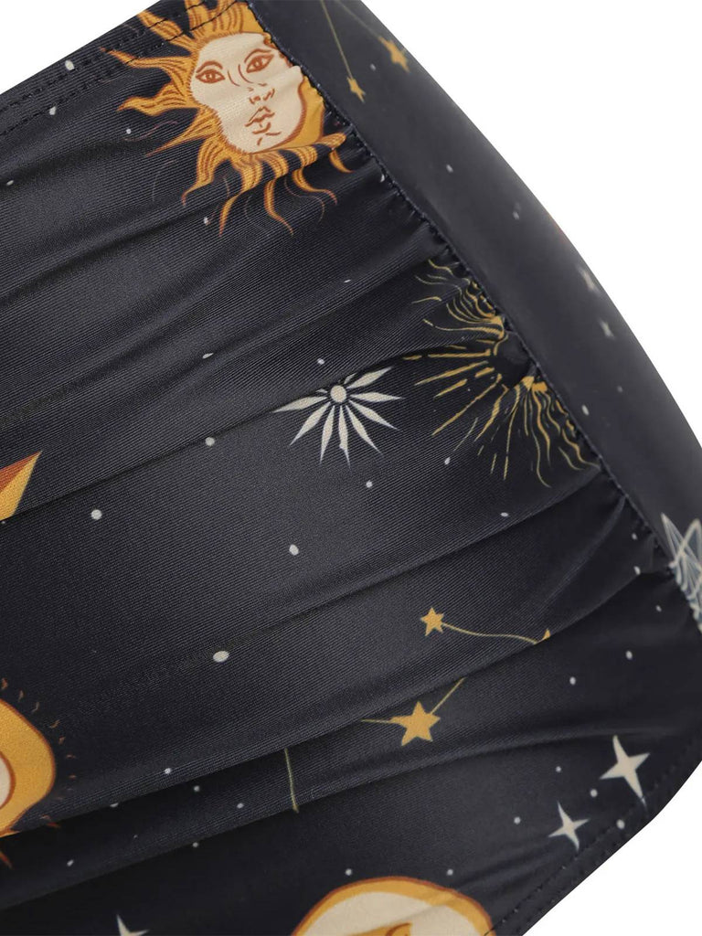 Maillot de bain à lacets rouge Soleil Lune Étoiles années 40