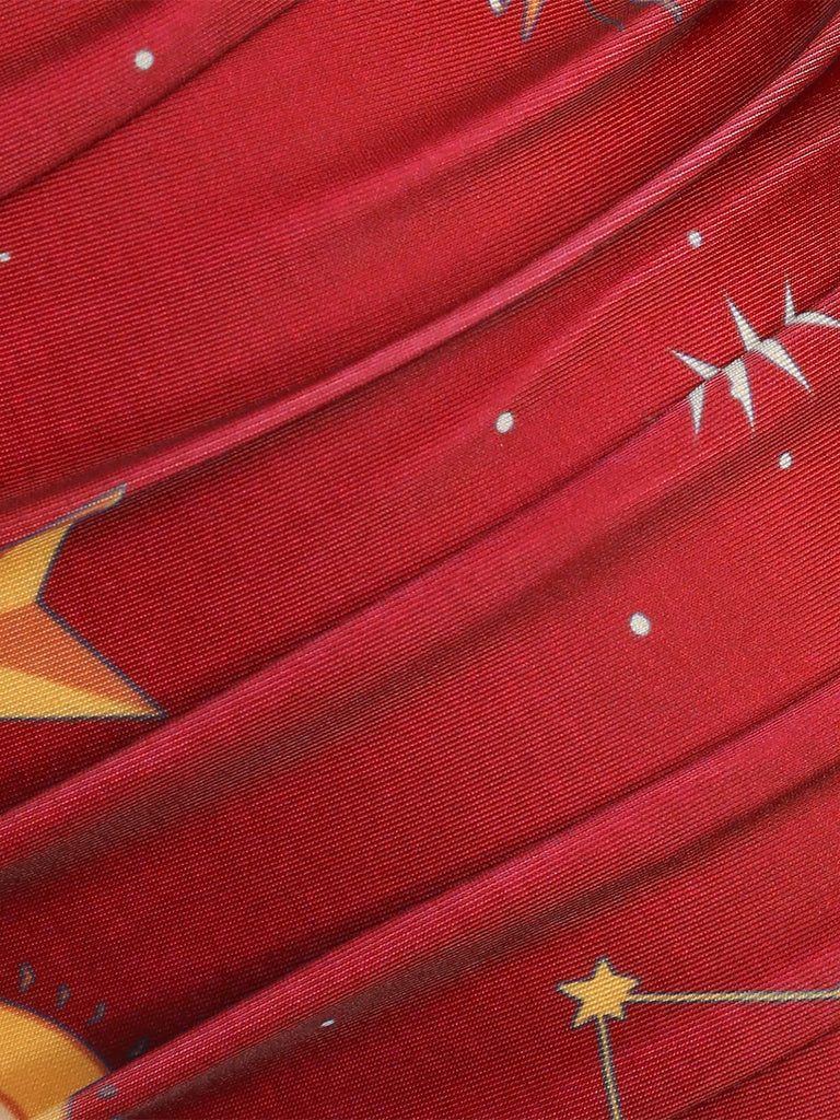 Maillot de bain à lacets rouge Soleil Lune Étoiles années 40