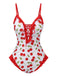 Maillot de bain rouge à volants et lacets cerises des années 1950