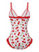 Maillot de bain rouge à volants et lacets cerises des années 1950