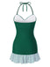 Maillot de bain dos nu froncé à volants et rayures vertes des années 1930