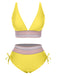 Ensemble de bikini col V patchwork style bohème des années 1970