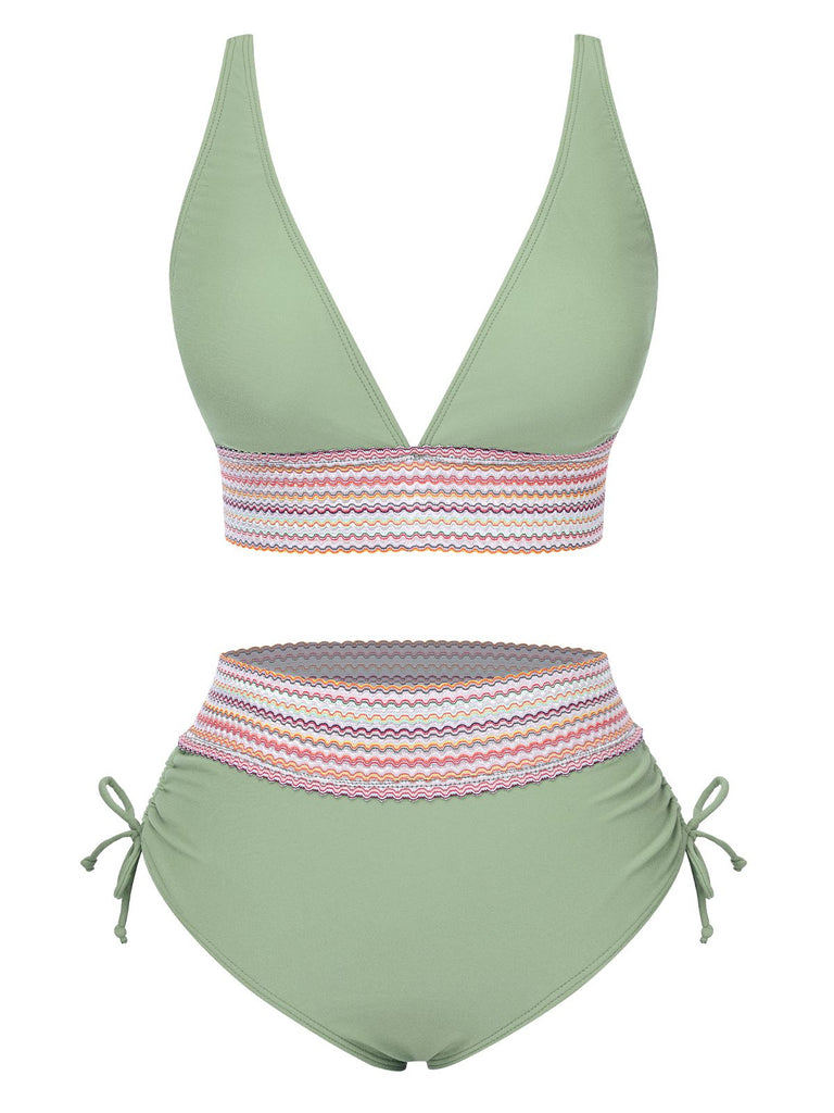 Ensemble de bikini col V patchwork style bohème des années 1970