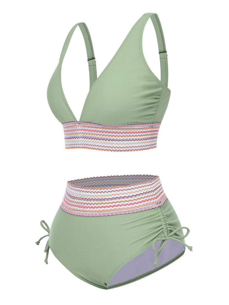 Ensemble de bikini col V patchwork style bohème des années 1970