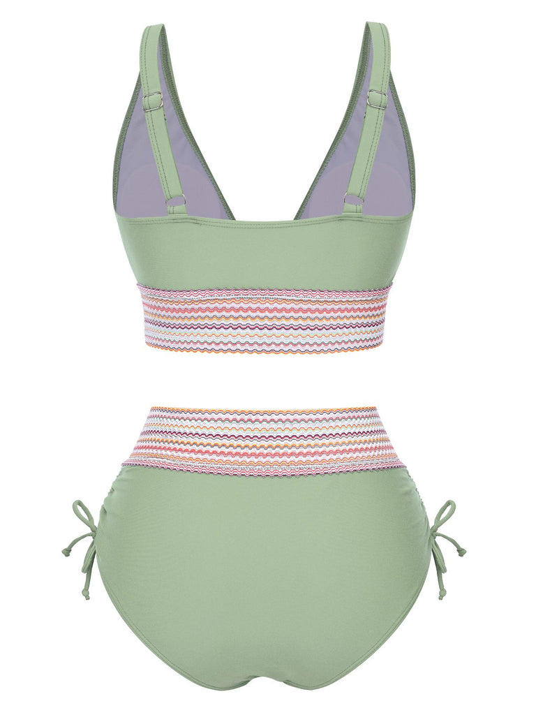 Ensemble de bikini col V patchwork style bohème des années 1970
