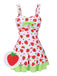 Maillot de bain robe rouge et vert avec nœud à fraises des années 40