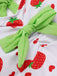 Maillot de bain robe rouge et vert avec nœud à fraises des années 40