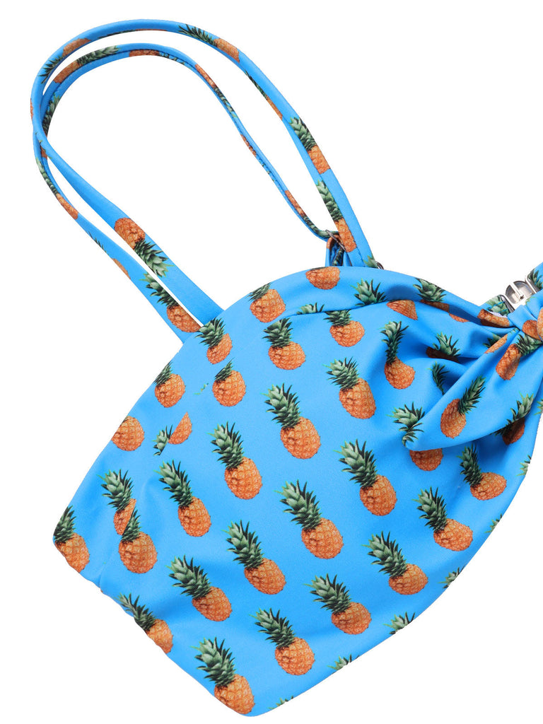 Maillot de bain à bretelles bleu ananas et nœud années 50