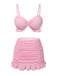 Maillot de Bain uni rose à bretelles et volants des années 1950
