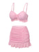 Maillot de Bain uni rose à bretelles et volants des années 1950