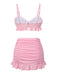 Maillot de Bain uni rose à bretelles et volants des années 1950