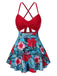 Robe de bain multicolore à bretelles creuses et à fleurs des années 1940