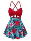Robe de bain multicolore à bretelles creuses et à fleurs des années 1940