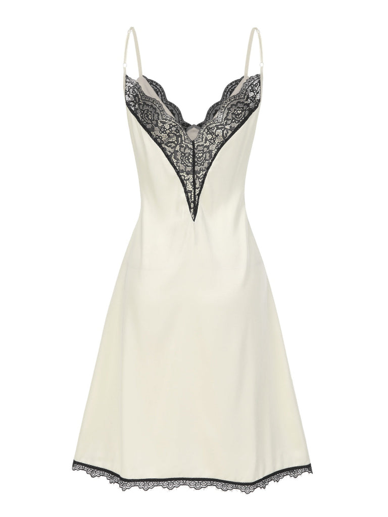 [Prévente] Robe de nuit beige en satin et dentelle années 1950