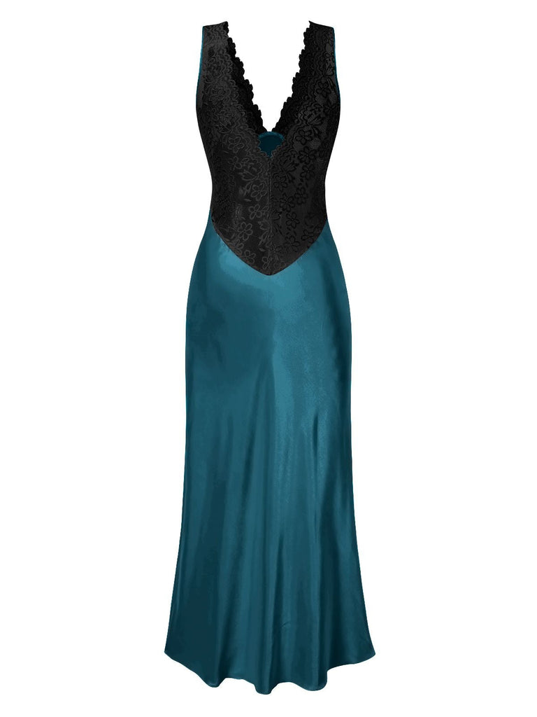 Chemise de nuit en dentelle et satin col v des années 1930