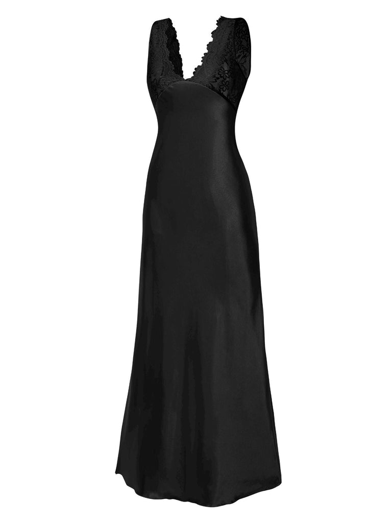 Chemise de nuit en dentelle et satin col v des années 1930