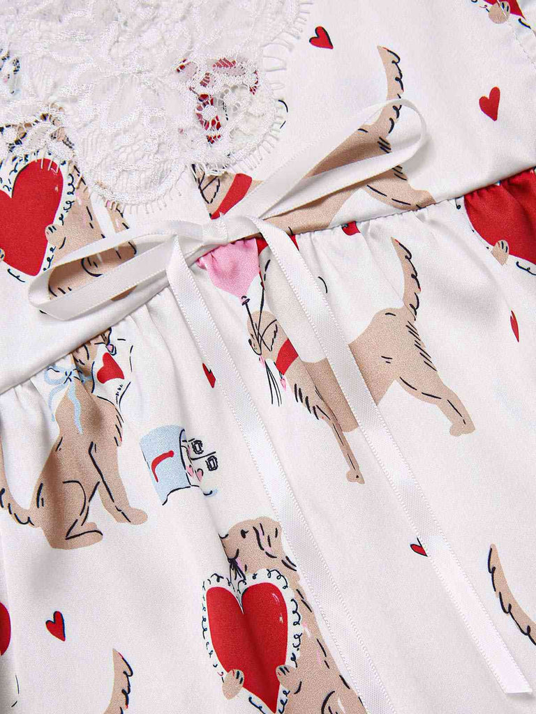 [Prévente] Pyjama à bretelles soyeuses pour chien et cœurs blanc années 1950