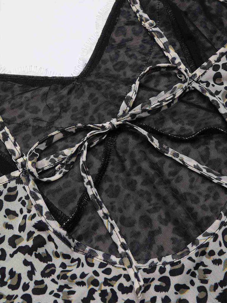 [Prévente] Chemise de nuit à bretelles en dentelle léopard marron des années 1970