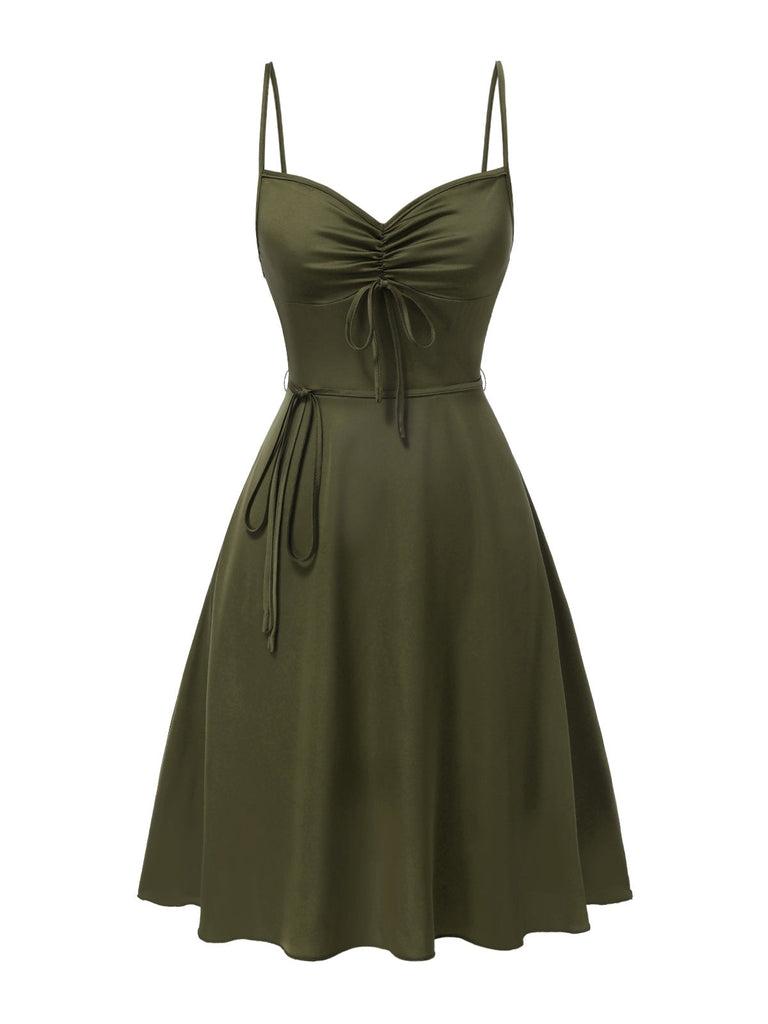 [Prévente] Chemise de nuit verte en satin à bretelles et lacets années 1940