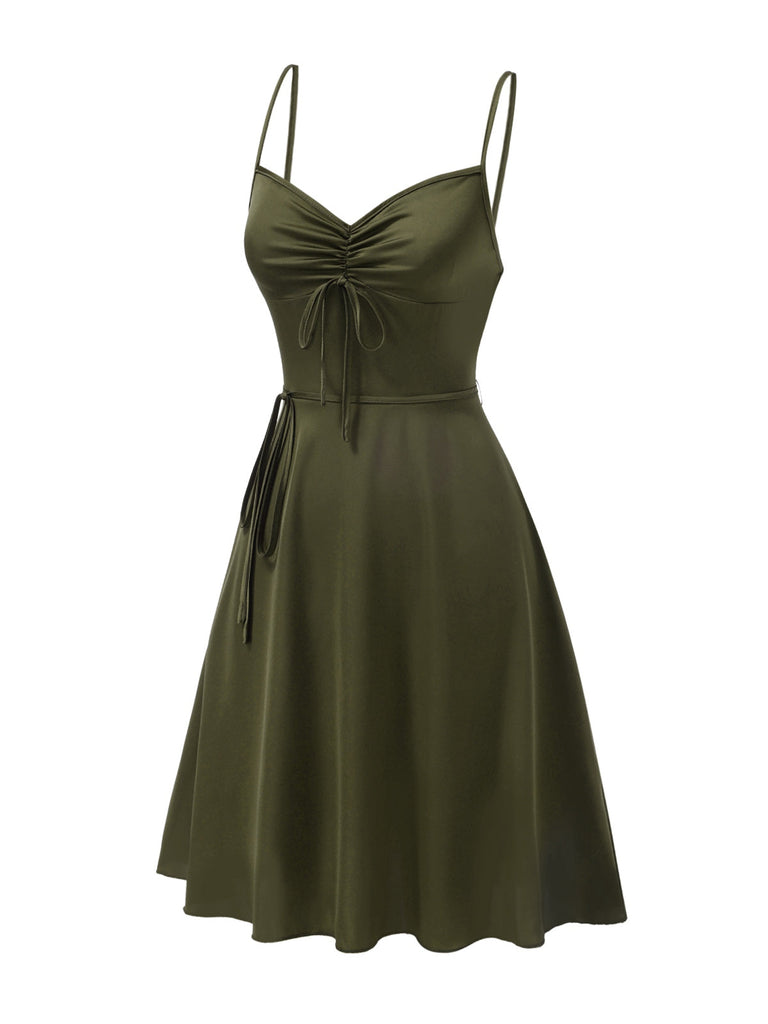 [Prévente] Chemise de nuit verte en satin à bretelles et lacets années 1940