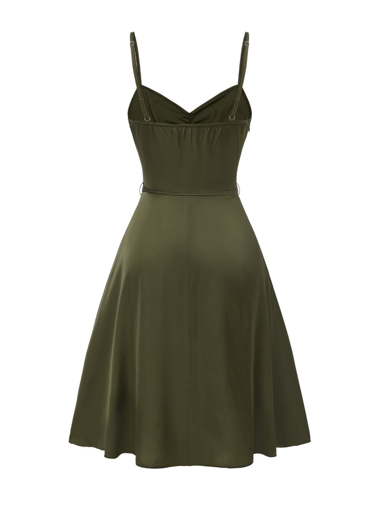 [Prévente] Chemise de nuit verte en satin à bretelles et lacets années 1940