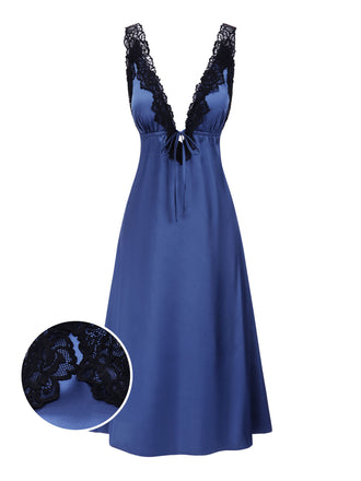 [Prévente] Chemise de nuit bleue en satin et dentelle années 1930