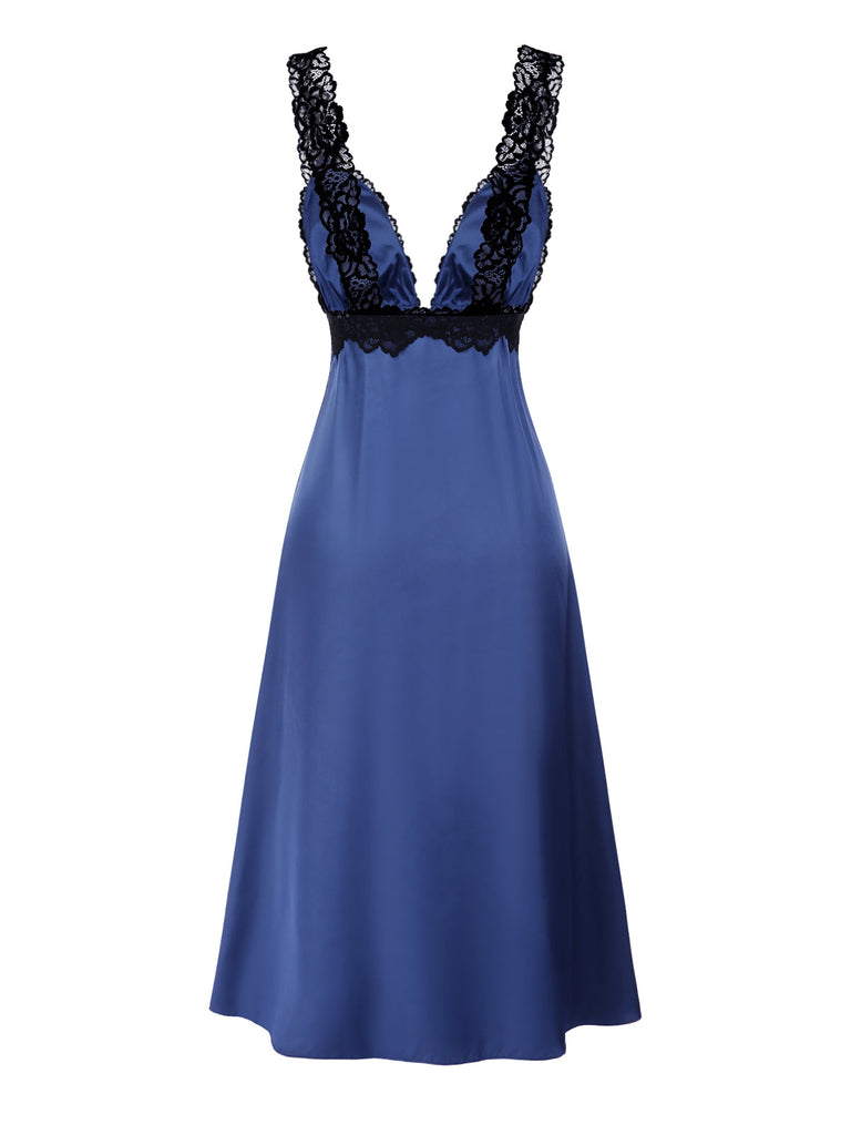 [Prévente] Chemise de nuit bleue en satin et dentelle années 1930