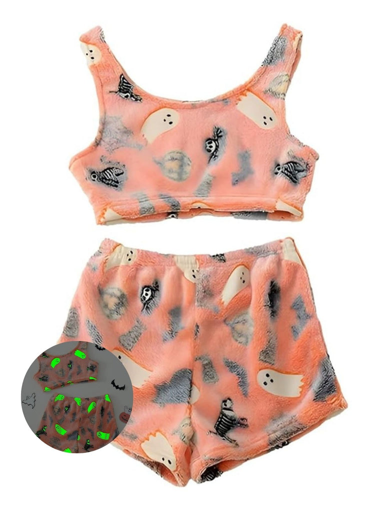 Ensemble pyjama polaire fantôme orange Halloween années 1960