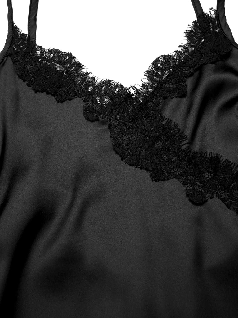 [Pré-vente] Nuisette noire en dentelle patchwork à ourlet irrégulier des années 1960