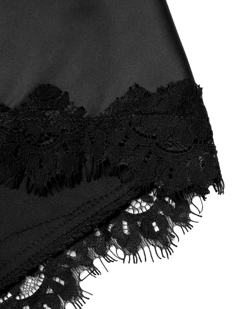 [Pré-vente] Nuisette noire en dentelle patchwork à ourlet irrégulier des années 1960