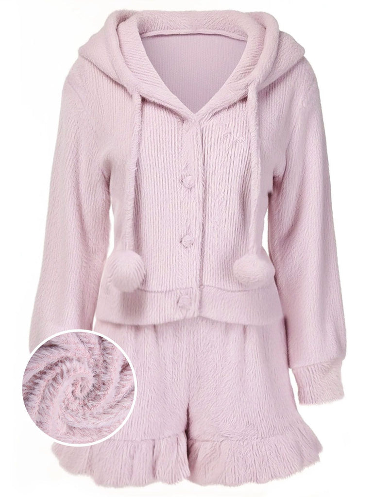 [Prévente] Pyjama à capuche rose avec oreilles de lapin en peluche années 50