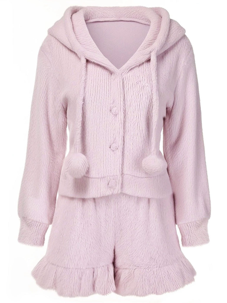 [Prévente] Pyjama à capuche rose avec oreilles de lapin en peluche années 50