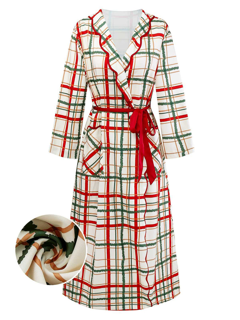 [Pré-vente] Robe de chambre de Noël à carreaux col pétale et revers des années 1950