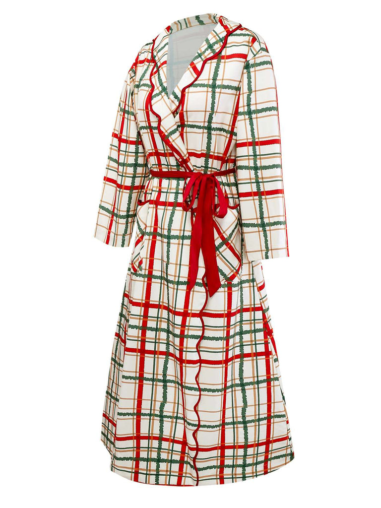 [Pré-vente] Robe de chambre de Noël à carreaux col pétale et revers des années 1950
