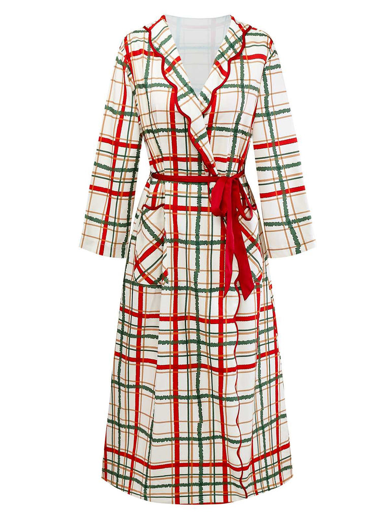 [Pré-vente] Robe de chambre de Noël à carreaux col pétale et revers des années 1950