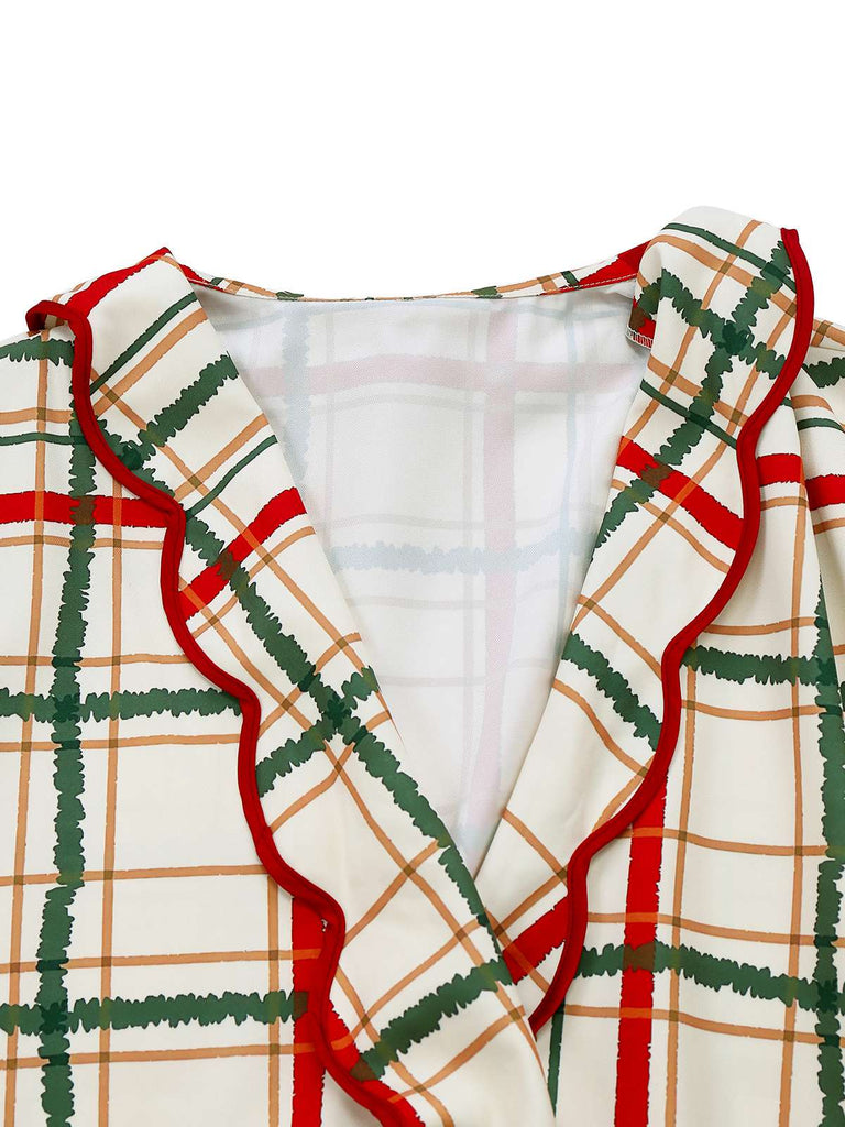 [Pré-vente] Robe de chambre de Noël à carreaux col pétale et revers des années 1950