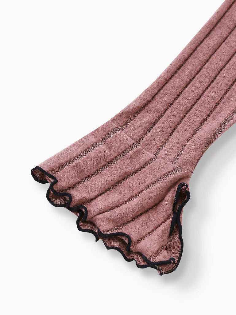 Ensemble pyjama long à volants en maille et nœud années 1950