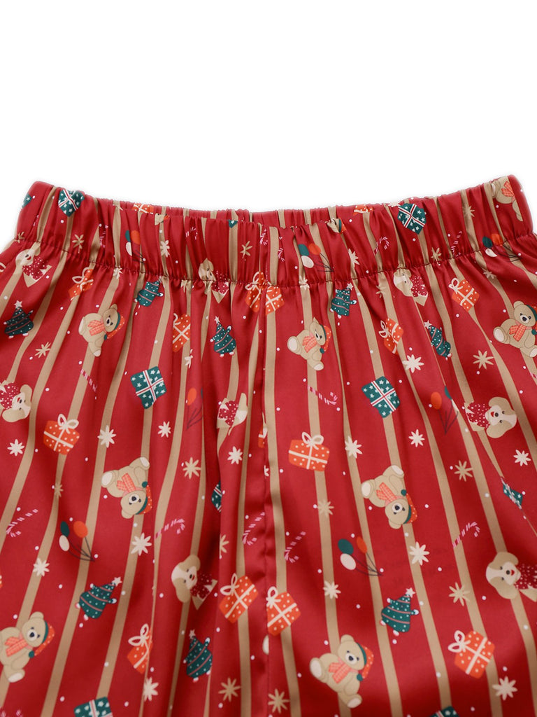 [Pré-vente] Ensemble pyjama rouge à rayures ours en peluche Noël des années 1950