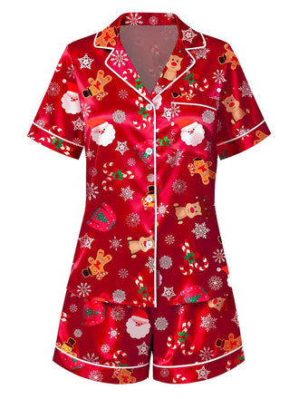 [Prévente] Ensemble pyjama rouge à imprimé Noël années 1950