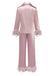Ensemble pyjama en satin uni à bordure de plumes des années 1930