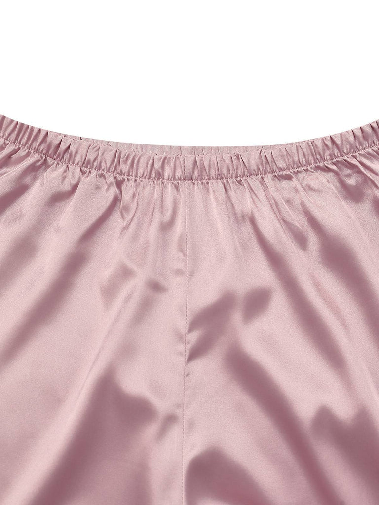 Ensemble pyjama en satin uni à bordure de plumes des années 1930