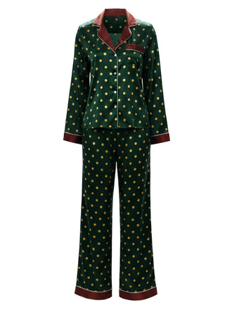 [Prévente] Pyjama vert foncé à pois contrastés années 1970
