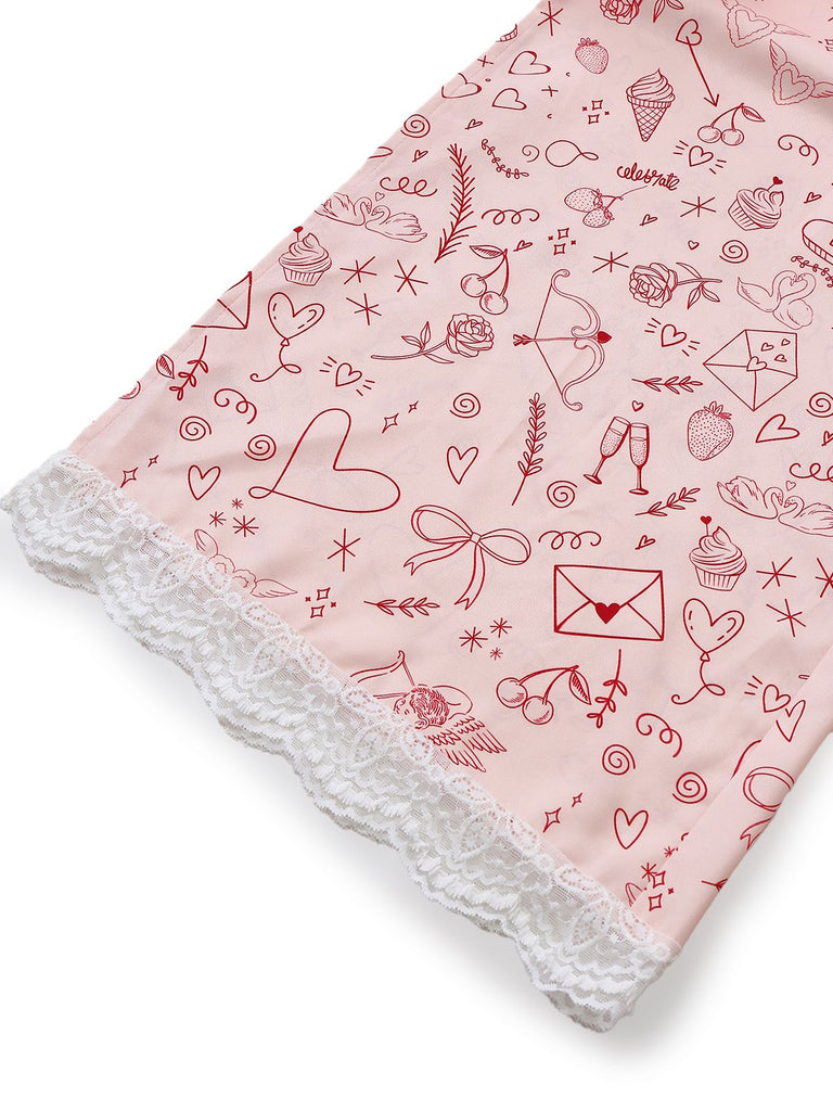 [Prévente] Ensemble pyjama camisole rose empiècements en dentelle années 70