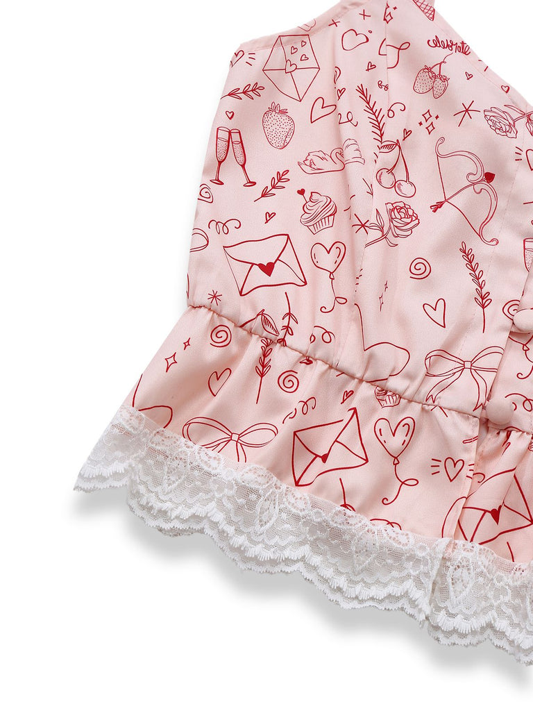 [Prévente] Ensemble pyjama camisole rose empiècements en dentelle années 70